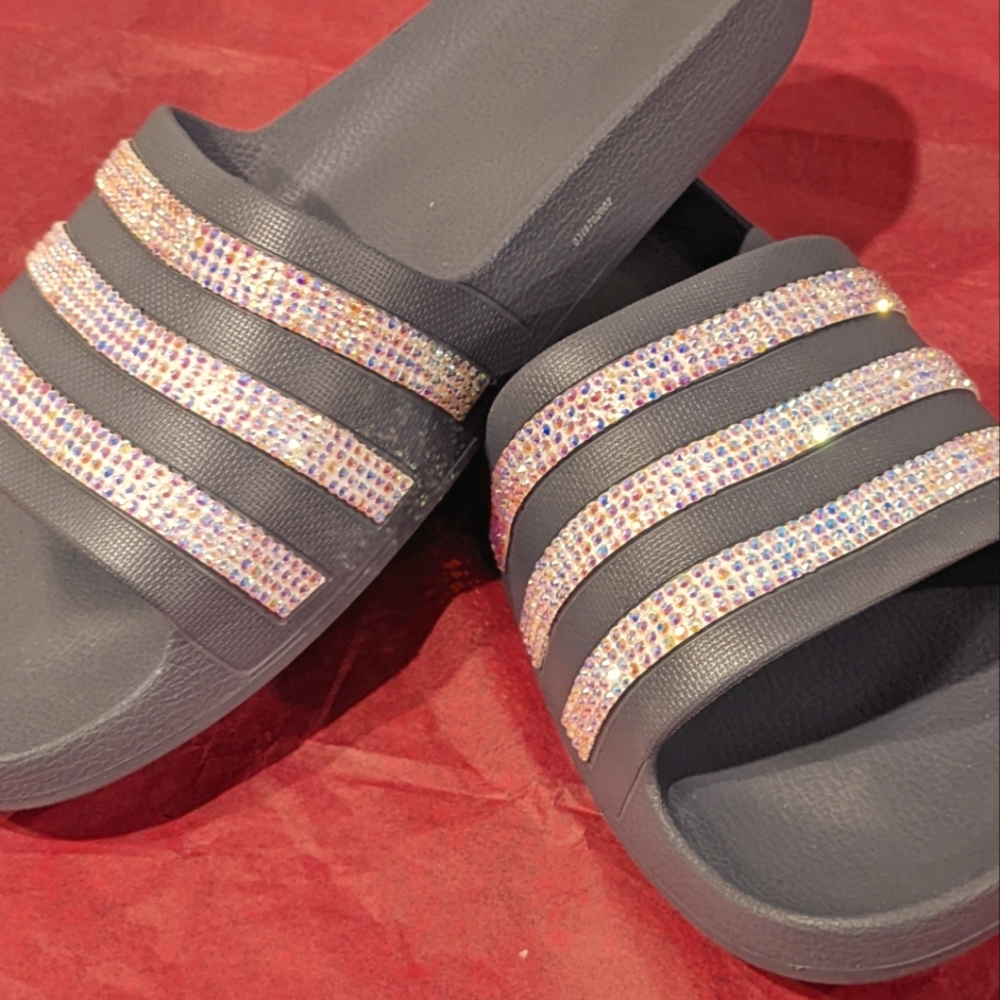 Adidas Adilette Swarovski Crystal Style Slides Size 9 Bling